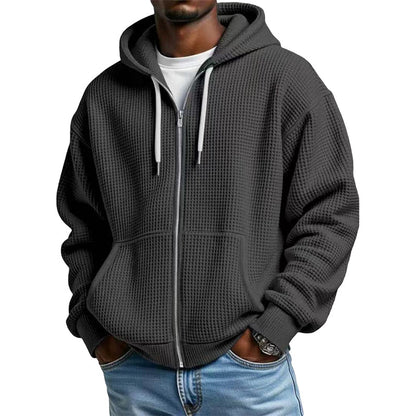 Men's Full -Zip Waffle Knit Hooded Sweatshirt