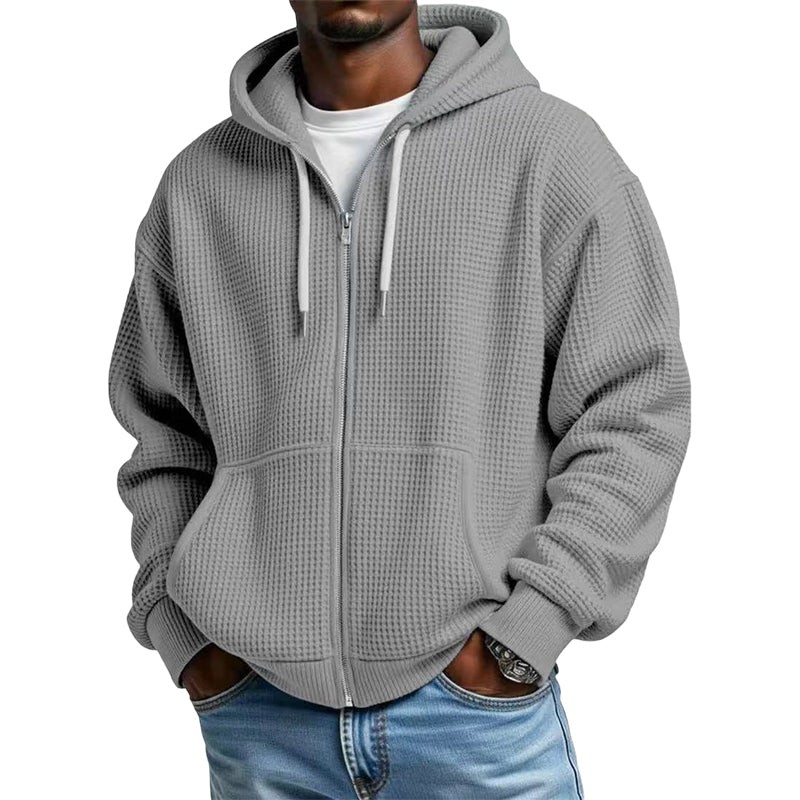 Men's Full -Zip Waffle Knit Hooded Sweatshirt