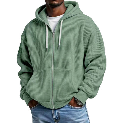 Men's Full -Zip Waffle Knit Hooded Sweatshirt