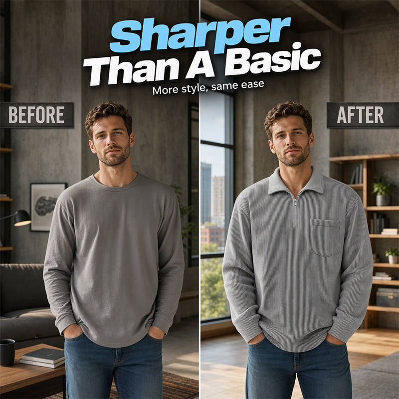 Men's Casual Ribbed Half Zip Sweater