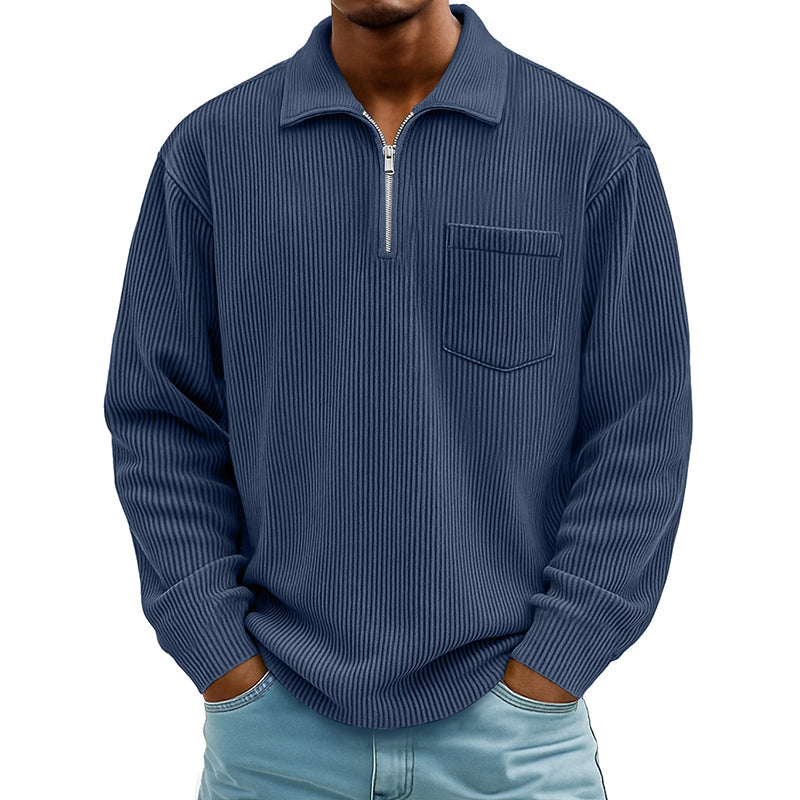 Men's Casual Ribbed Half Zip Sweater