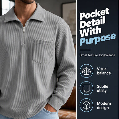 Men's Casual Ribbed Half Zip Sweater