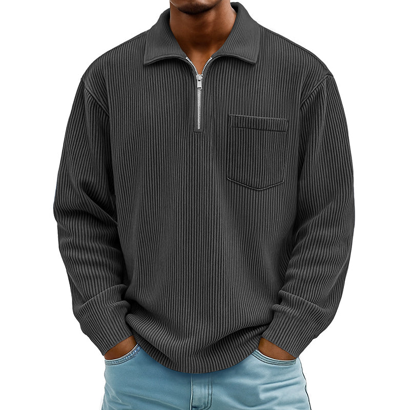 Men's Casual Ribbed Half Zip Sweater