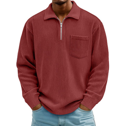 Men's Casual Ribbed Half Zip Sweater