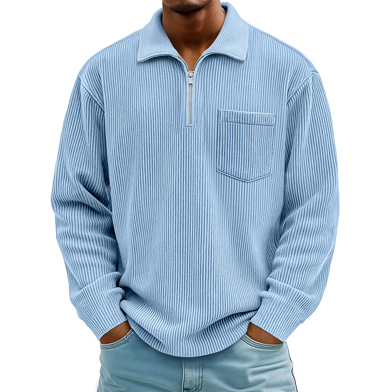 Men's Casual Ribbed Half Zip Sweater
