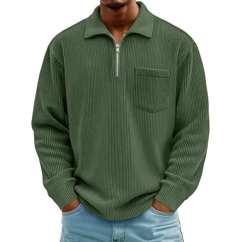 Men's Casual Ribbed Half Zip Sweater