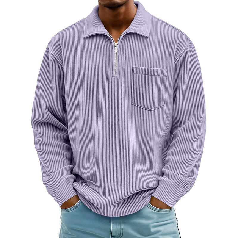 Men's Casual Ribbed Half Zip Sweater