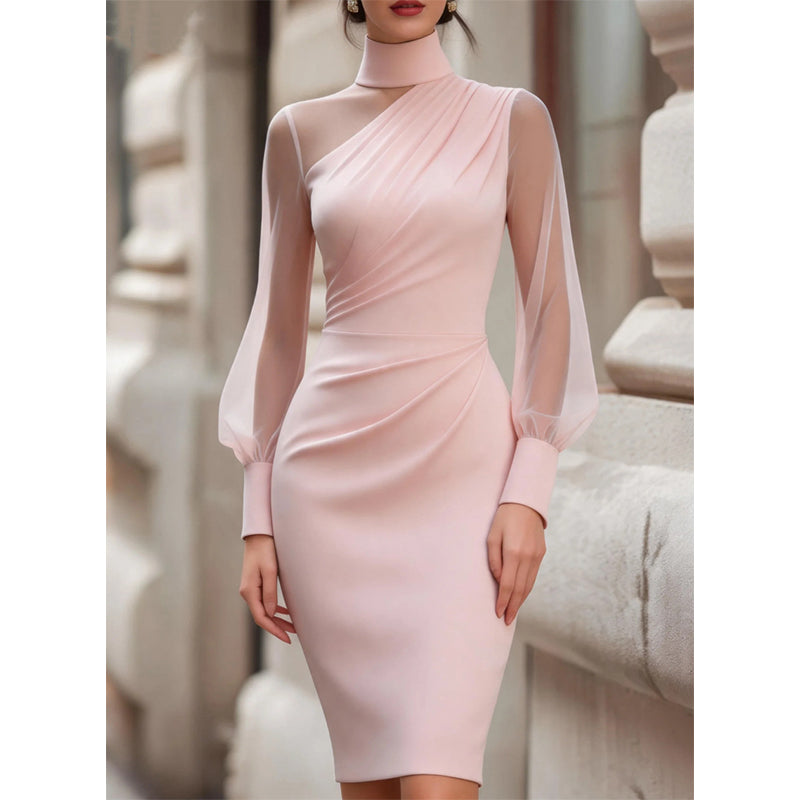 Women's Mock Neck Mesh Bodycon Dress
