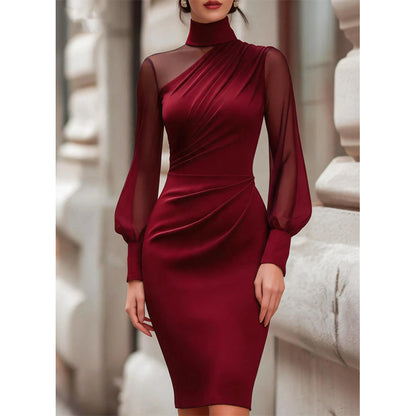Women's Mock Neck Mesh Bodycon Dress