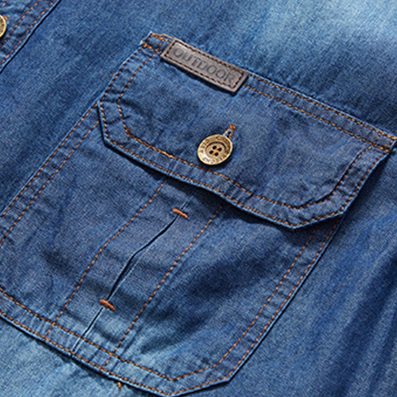 Men's Casual Denim Short Sleeve Shirt