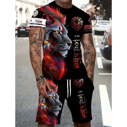 Men's Casual Animal Graphic T-Shirt and Shorts Set