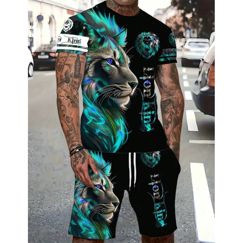 Men's Casual Animal Graphic T-Shirt and Shorts Set