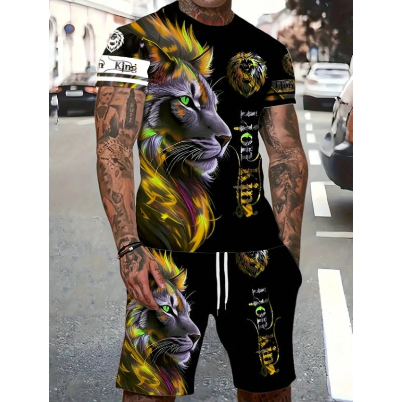 Men's Casual Animal Graphic T-Shirt and Shorts Set