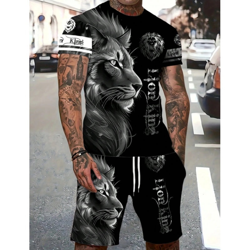 Men's Casual Animal Graphic T-Shirt and Shorts Set
