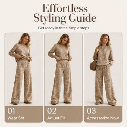 Women's Leopard Print Sweatshirt & Wide-Leg Pants Set