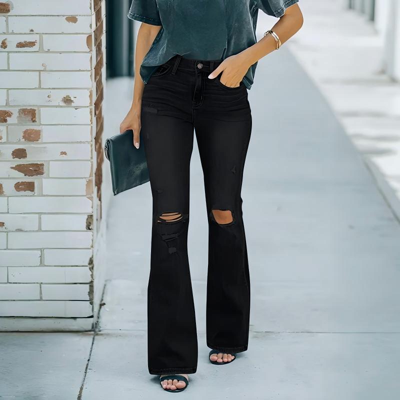 Women's High-Waist Distressed Flare Jeans
