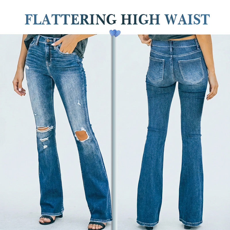 Women's High-Waist Distressed Flare Jeans