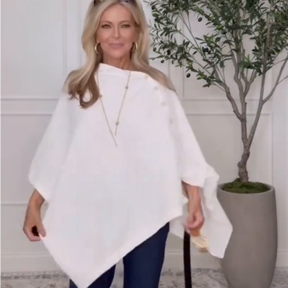Women's Stylish Side Button Poncho