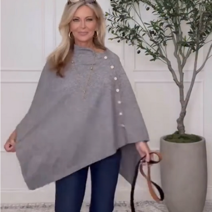 Women's Stylish Side Button Poncho