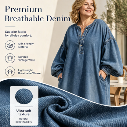 Women's Long Lantern Sleeve Maxi Denim Dress