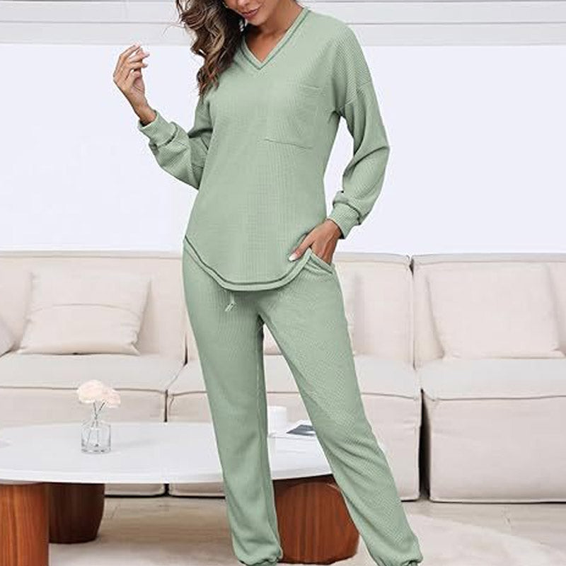 Women's V-Neck Waffle Sleepwear Set