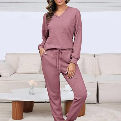 Women's V-Neck Waffle Sleepwear Set