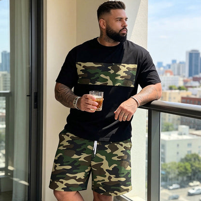 Men's Camouflage Print T-Shirt & Shorts Set