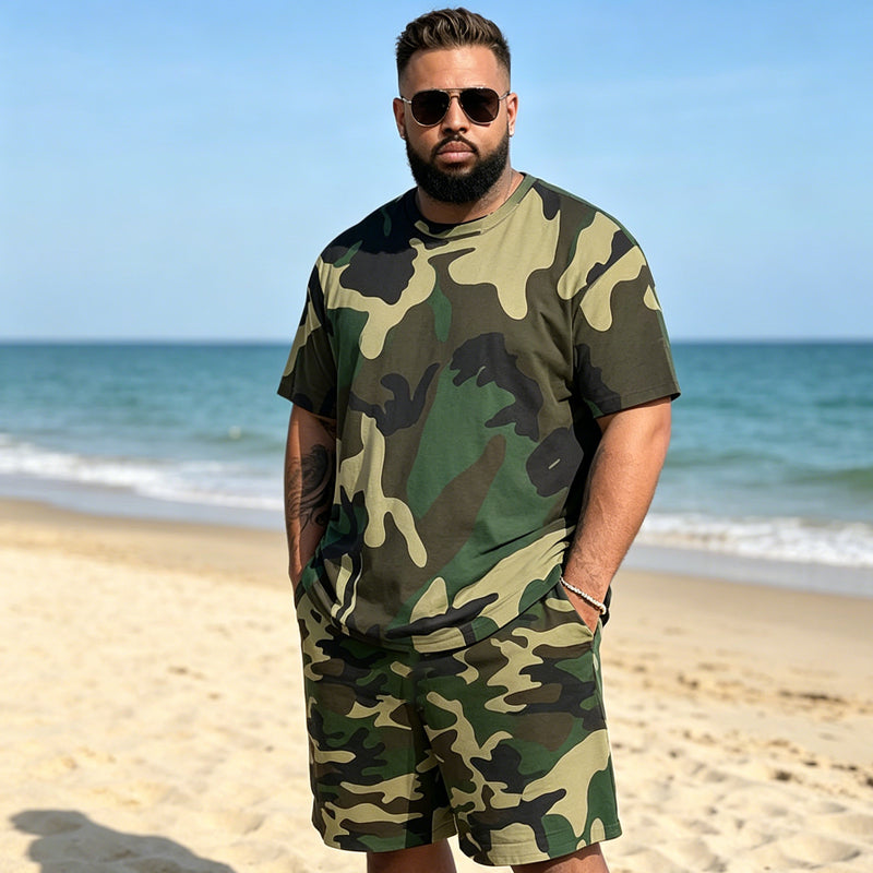 Men's Camouflage Print T-Shirt & Shorts Set