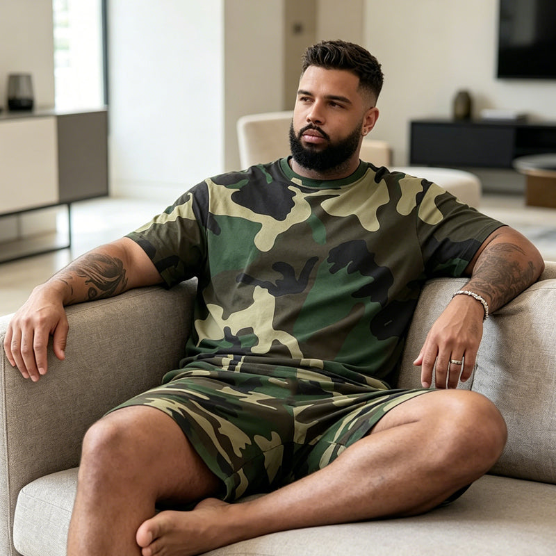 Men's Camouflage Print T-Shirt & Shorts Set