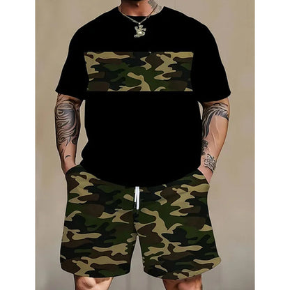 Men's Camouflage Print T-Shirt & Shorts Set