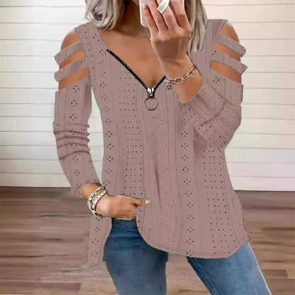 Women's Cold Shoulder Zipper T-Shirt