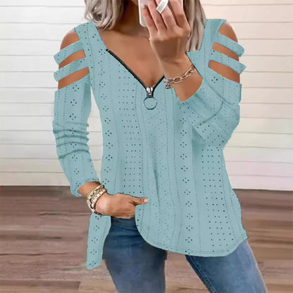 Women's Cold Shoulder Zipper T-Shirt