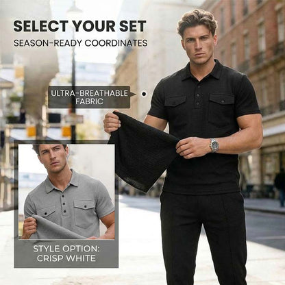 Men's Waffle-Knit Short Sleeve Top & Pants Set