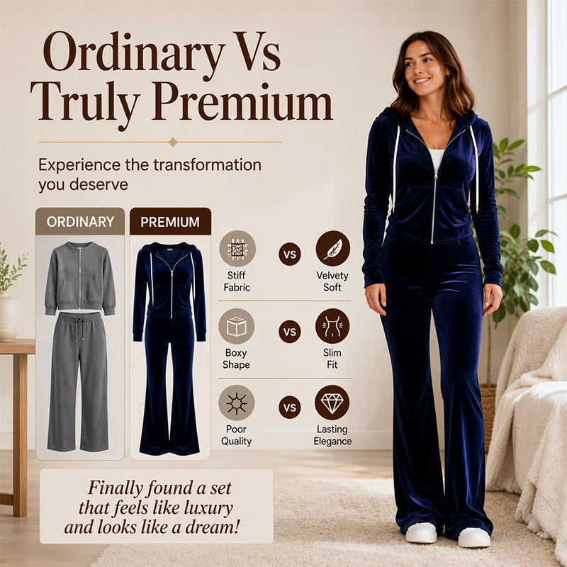 Women's Velvet Zip-Up Hoodie & Flared Pants Set