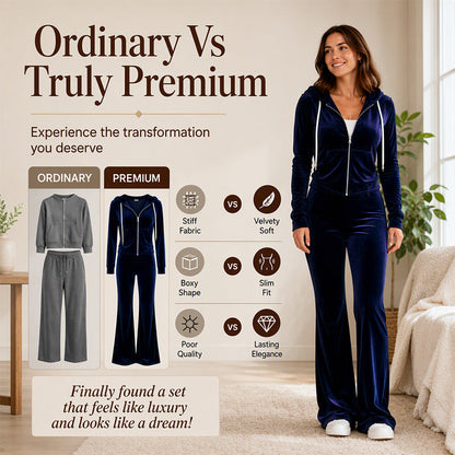 Women's Velvet Zip-Up Hoodie & Flared Pants Set