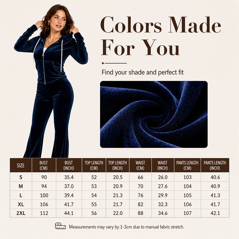Women's Velvet Zip-Up Hoodie & Flared Pants Set