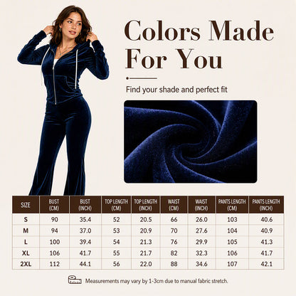 Women's Velvet Zip-Up Hoodie & Flared Pants Set