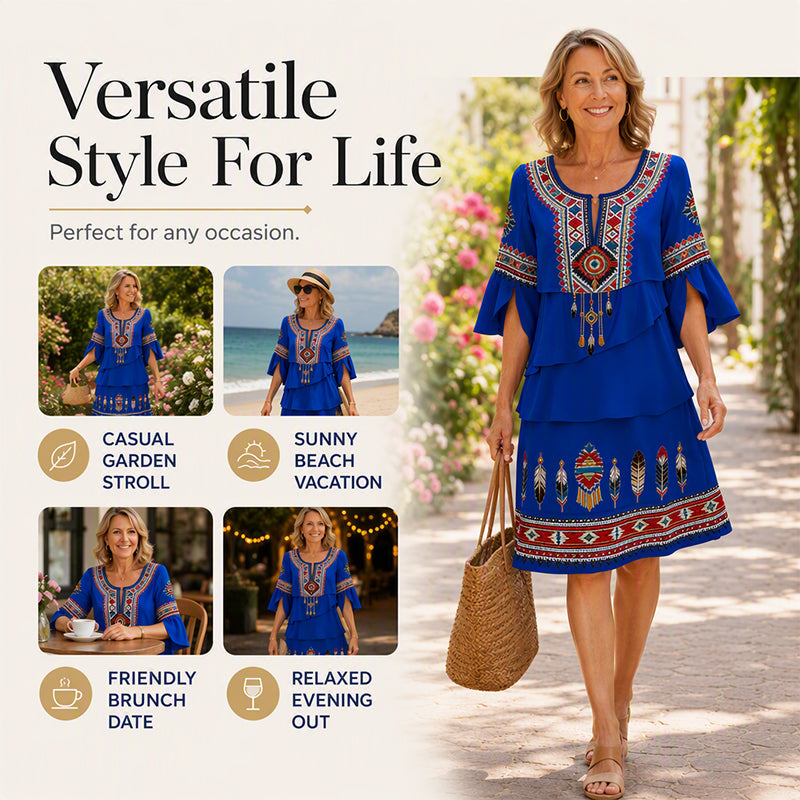 Women's Vintage Ethnic Print Tiered Dress