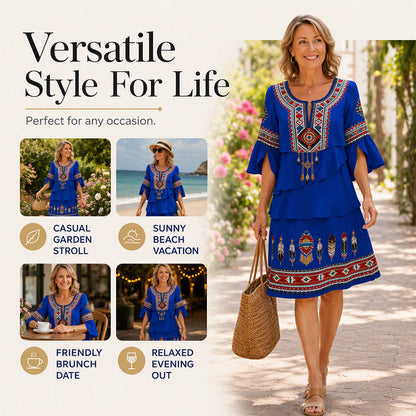 Women's Vintage Ethnic Print Tiered Dress