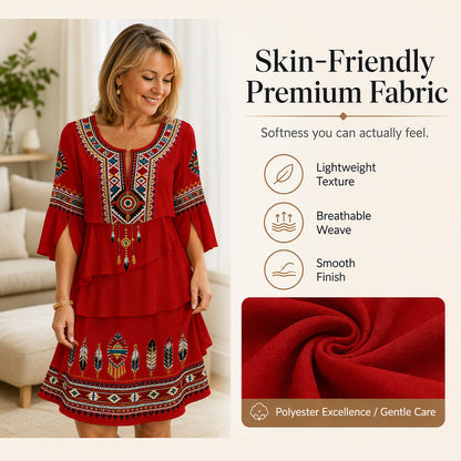 Women's Vintage Ethnic Print Tiered Dress