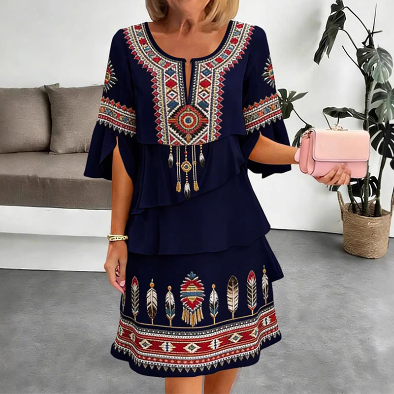 Women's Vintage Ethnic Print Tiered Dress