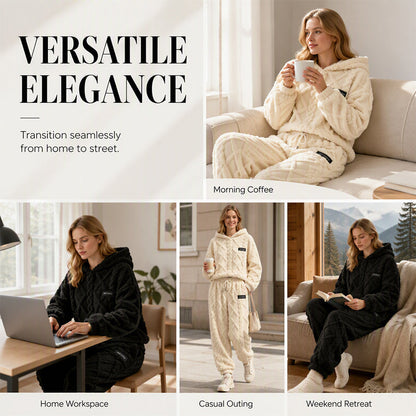 Women's Plush Cable Knit Hoodie & Pants Set