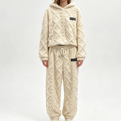 Women's Plush Cable Knit Hoodie & Pants Set