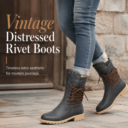 Women’s Lace-Up Low-Heel Round Toe Ankle Boots