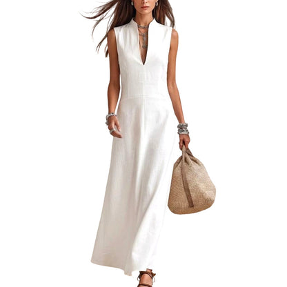 Women's Deep V-Neck Sleeveless Maxi Dress