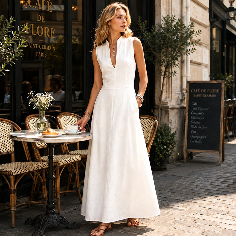 Women's Deep V-Neck Sleeveless Maxi Dress