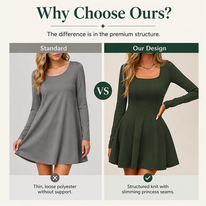 Women's Long Sleeve Square Neck Mini Dress