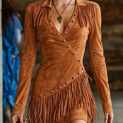 Women's Fringe Slim Fit Long Sleeve Dress