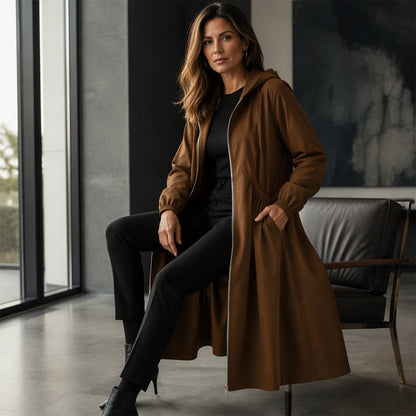 Women's Casual Loose Mid-Length Hooded Jacket