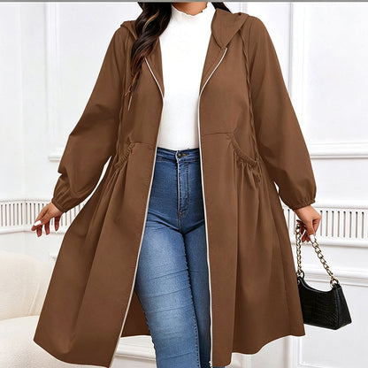 Women's Casual Loose Mid-Length Hooded Jacket